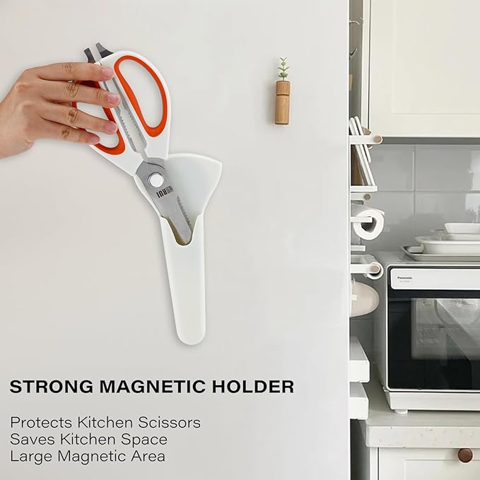 Kitchen Scissors with Magnetic Holder Heavy Duty Magnetic Scissors for Fridge, Cooking Shears Come Apart Kitchen Shears Magnet Sheath Set for Food Meat Pizza Herb Vegetables, Orange