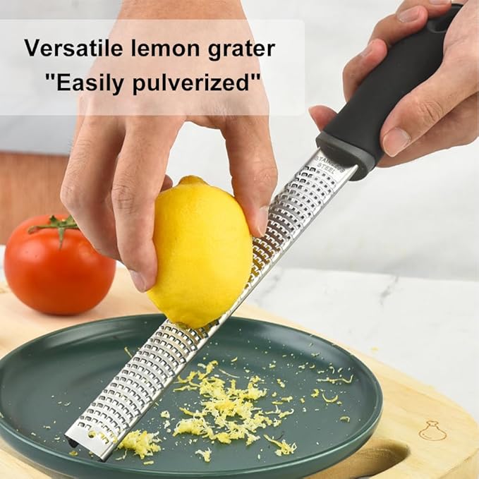 Lemon Zester Grater with Handle, Multi-use Kitchen Tool for Zesting Fruits, Grating Vegetables, Cheese, and Spices, with Protective Cover & Cleaning Brush