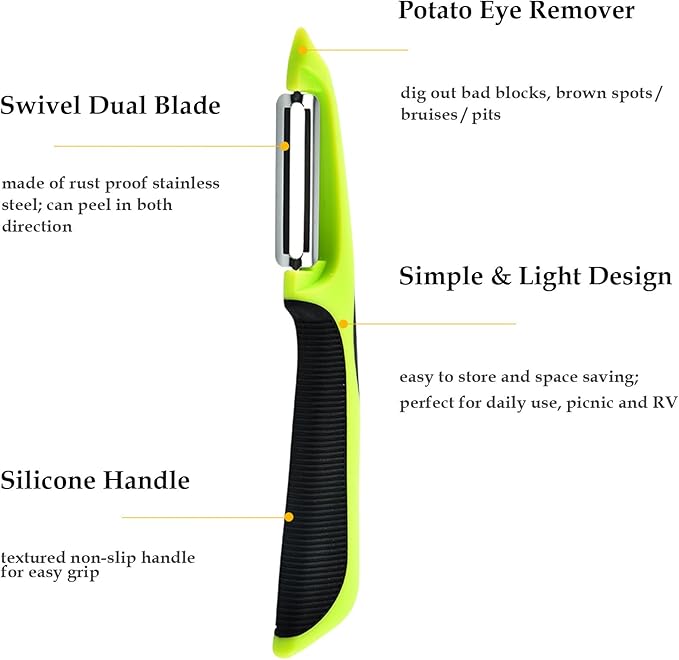 Vegetable Potato Peeler for Kitchen, 1 Piece Serrated Peeler for Soft Skin, 2 Pieces Straight Peeler for Apple Fruit Veggie, with Silicone Handle (Set of 3, Pink/Purple/Green)