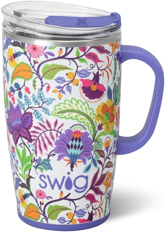 Swig Life 18oz Travel Mug, Insulated Tumbler with Handle and Lid, Travel Coffee Mug, Cup Holder Friendly, Stainless Steel 18 oz Tumbler, Reusable Insulated with Lid (Mystique)