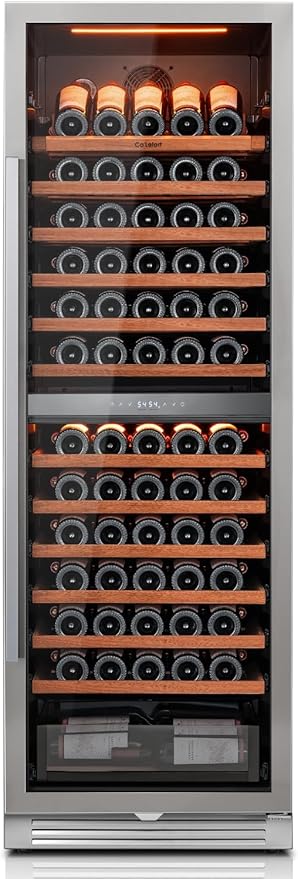 Ca'Lefort 155 Bottle Wine Fridge - 24 Inch Dual Zone Wine Cooler 40-65°F with Bottom Drawer, 13 Adjustable Shelves & 3 LED Lights, Energy Star Certified Built-in or Freestanding for Home/Bar/Kitchen