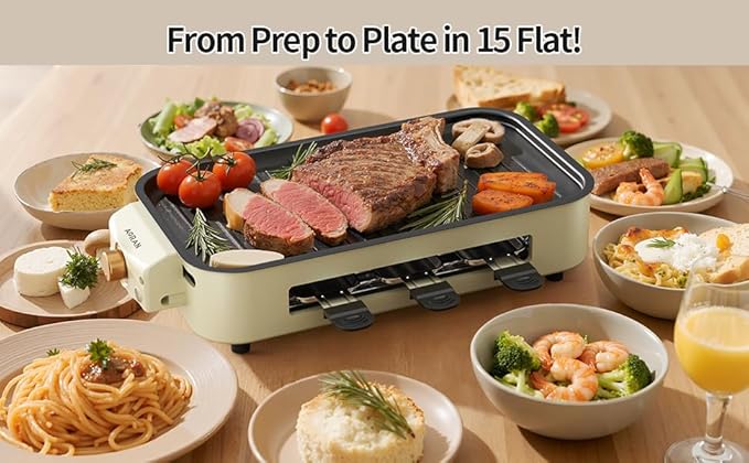 AORAN Indoor Grills Electric Smokeless – Versatile Smokeless Indoor Grill for Home Cooking, Featuring Indoor Grills Electric Smokeless, Skillet Griddle, and Kitchen Griddle Beige