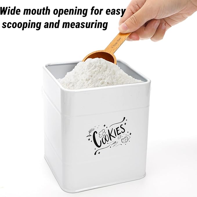 Goaste 2 Sizes Metal Cookie Jars with Lid, 101 & 54 OZ White Candy Cookie Tins, Decorative Food Storage Containers, Vintage Cookie Canister with Wide Opening for Kitchen Counter, Pantry, Gift Giving