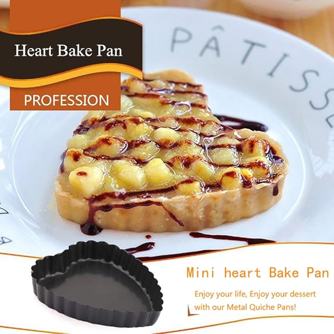 Mini Tart Pan Set of 6 Non-Stick 4 Inch Heart-shaped Quiche Pan with Removable Bottom Tart Pan for Pies, Quiche Bakeware, Muffin Molds, Cake Baking, Kitchen