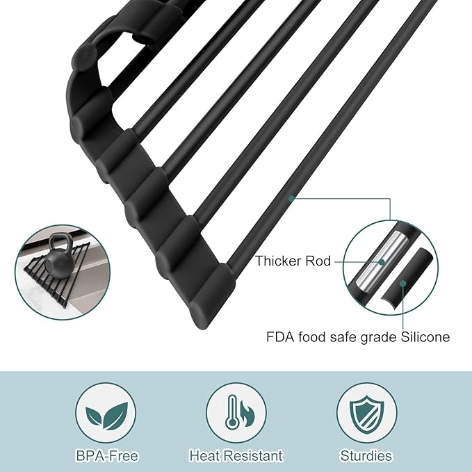 MERRYBOX Triangle Roll Up Dish Drying Rack Over The Sink, 2025 Anti-Rust Sink Drying Rack with Full Silicone Wrapped- Anti-Slip, Space Saving, Durable Organizer for Kitchen