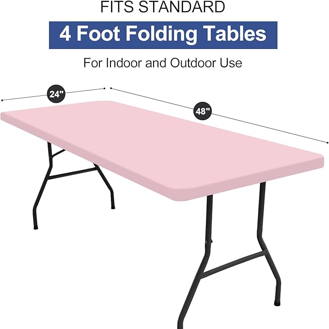 homing Rectangle Table Cloth Cover, Waterproof Polyester Elastic Fitted Tablecloth, Fits for 4 Foot Folding Tables, Washable Table Protector for Picnic, Camping, Outdoor (Pink, 24" x 48")