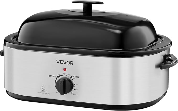 VEVOR Roaster Oven, 22QT Electric Roasting Pan, 150-450℉ Adjustable Temperature Multifunctional Electric Roaster Oven with Self-Basting Lid, Defrost & Warm Function for Holiday Meal, Fits 26lb Turkey