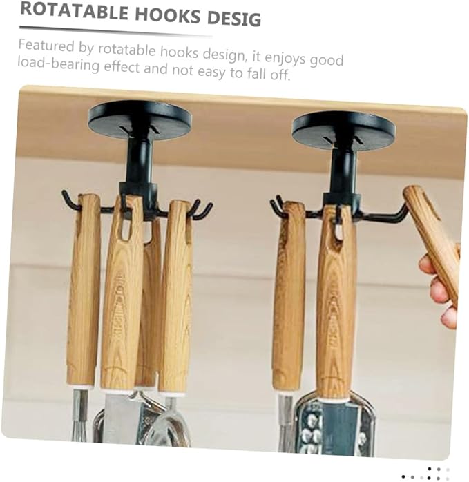 FRCOLOR 3pcs Rotating Kitchen Utensil Hooks Cabinet Hangers Black Under Cabinet Storage Organizer for Spatula Spoon and Knife