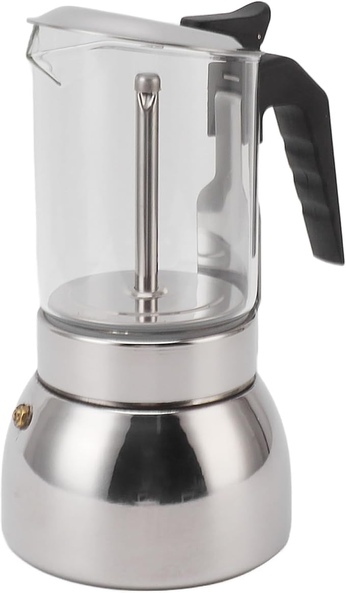 CHICIRIS Stainless Steel Espresso Maker, Double Valve Design, Glass Top Coffee Maker, Induction Stovetop Ready, 450ML Capacity, Professional Use for Home Kitchen and Coffee Enthusiasts