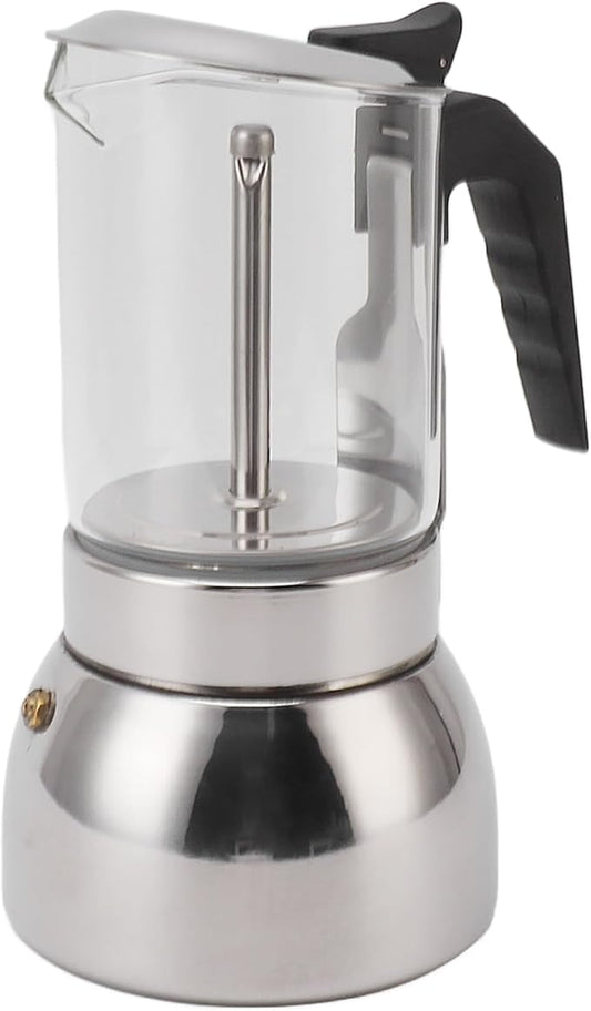 CHICIRIS Stainless Steel Espresso Maker, Double Valve Design, Glass Top Coffee Maker, Induction Stovetop Ready, 450ML Capacity, Professional Use for Home Kitchen and Coffee Enthusiasts