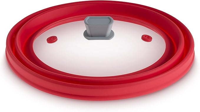 Godinger Microwave Splatter Cover, Microwave Cover for Food, Collapsible Plate Cover Lid with Easy Grip Handle, Safe Tempered Glass and Silicone, Pot Cover, Splatter Cover Guard - Large 12"