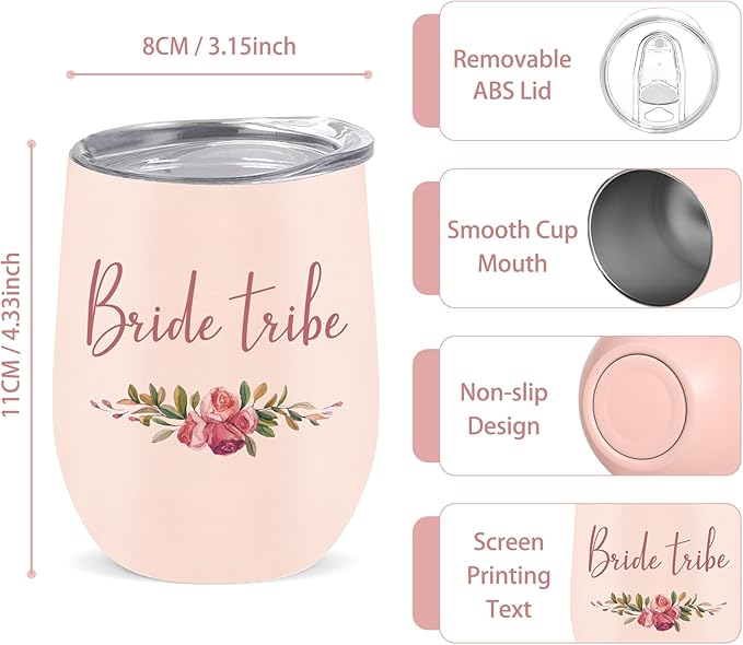 CARAKNOTS Bride Tribe 12 OZ Stainless Steel Insulated Tumbler Set of 4 - Wedding Bridal Shower Bachelorette Party Gifts for Bridesmaids