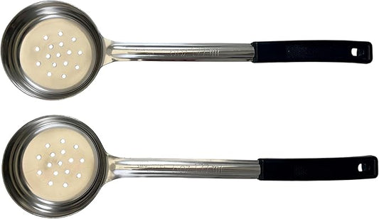 6 Ounce Slotted Stainless Steel Portion Control Ladle Spoon for Measuring and Serving; Commercial Grade Serving Scoops [Pack of 2]