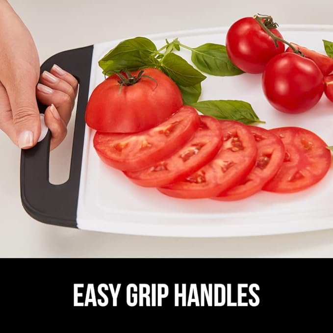 GORILLA GRIP BPA-Free Reversible Kitchen Cutting Board Set of 3, US Designed, Nonporous, Juice Grooves Catch Liquid, Slip Resistant Border, Durable Food Chopping Boards, Holiday Prep Essentials, Black