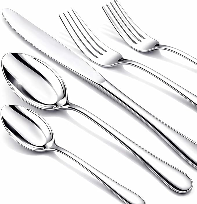 NICE KITCHEN 60 Piece Silverware Set for 12, Premium Stainless Steel Flatware Set, Eating Utensil Sets with Steak knives, Cutlery Tableware Service Include Fork Knife Spoon Set, Mirror Polished