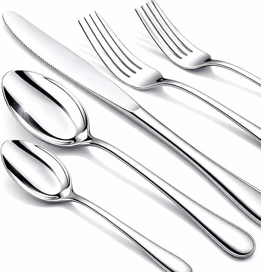 NICE KITCHEN 60 Piece Silverware Set for 12, Premium Stainless Steel Flatware Set, Eating Utensil Sets with Steak knives, Cutlery Tableware Service Include Fork Knife Spoon Set, Mirror Polished