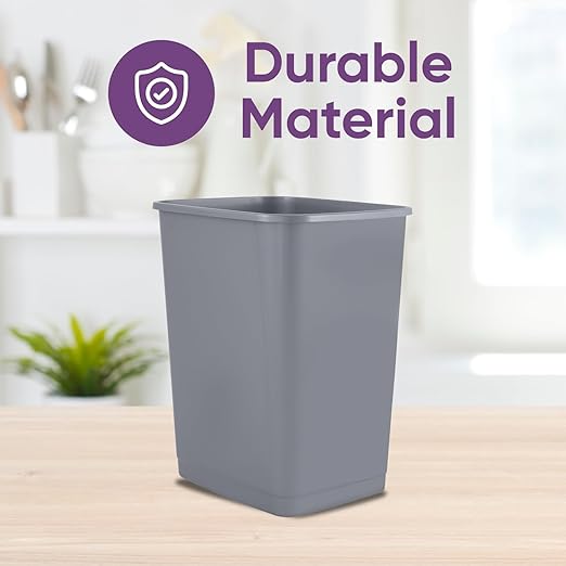 Superio Small 2.5 Gallon Plastic Trash Can, Unlidded Waste Bin Only for Under Desk, Office, Bedroom, Bathroom- 10 Qt, Grey