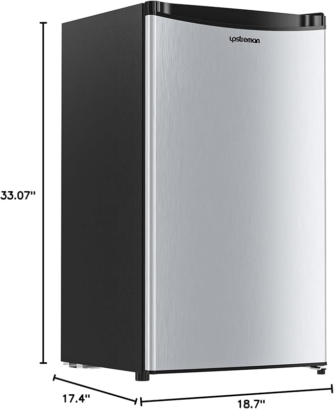 Upstreman 3.2 Cu.Ft Mini Fridge with Freezer, Single Door Compact Refrigerator, Adjustable Thermostat, Small Refrigerator for Dorm, Bedroom, Office, Stainless Steel-SR321