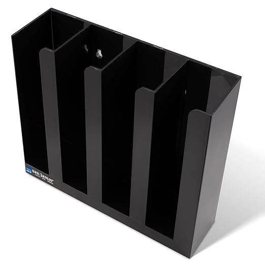 San Jamar Portion Cup and Lid Organizer Fits 2" Cups and Lids with Removable Dividers for Kitchen, Restaurant, and Fast Food, Plastic, 10 x 11.5 x 3.25 Inches, Black