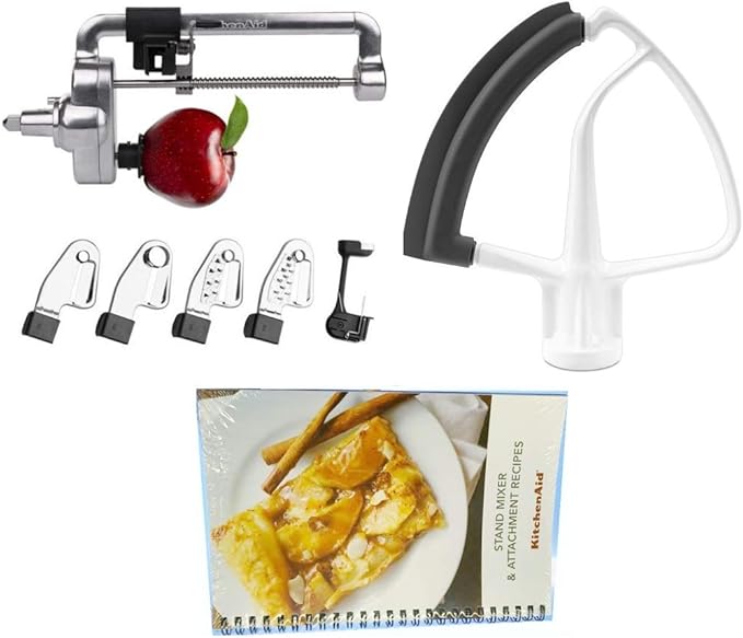 KitchenAid DRTVICE6 Combo Package Spiralizer KSM1APC Flex Edge Beater KFE5T Stand Mixer Attachment Recipe Book