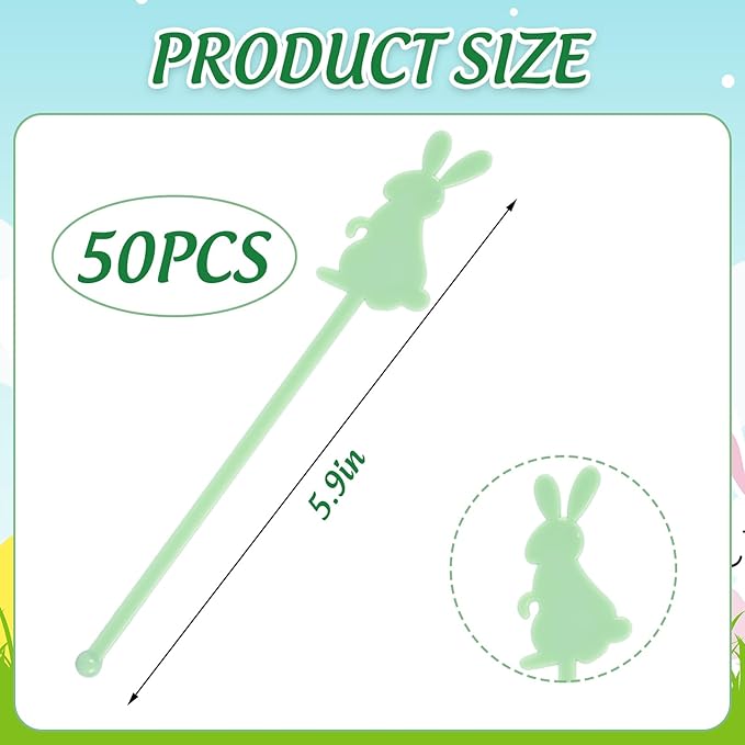 JarThenaAMCS 50 Pcs Easter Bunny Drink Stirrers Pastel Rabbit Plastic Swizzle Sticks Reusable Cocktail Stir Sticks for Coffee Tea Hot Cocoa Beverage Bar Home Party Supplies