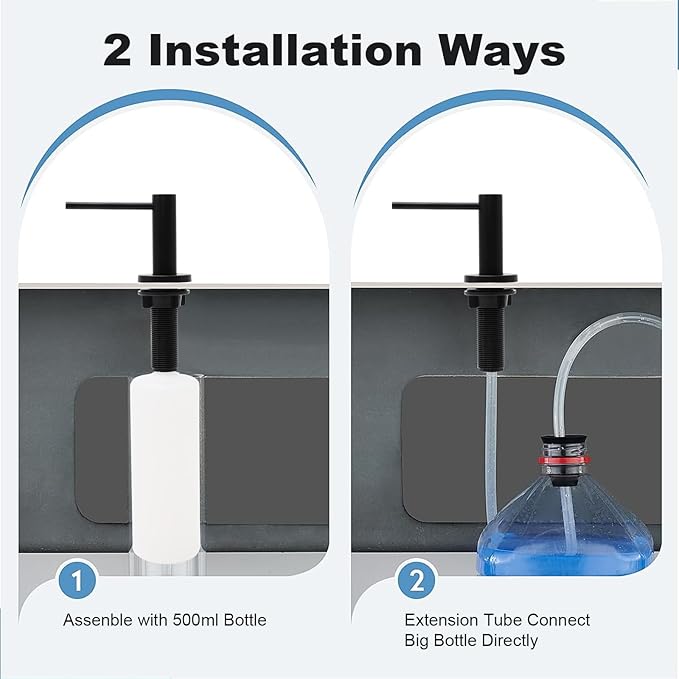Soap Dispenser for Kitchean Sink, Built in Black Soap Dispenser Stainless Steel Soap Pump with 40" Extension Tube and 500ml Bottle Easy to Refill