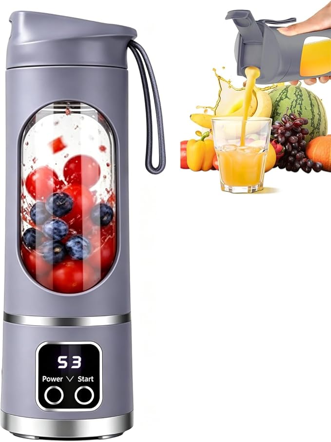 Portable 16oz Cordless Blender, USB Rechargeable Personal Smoothie Maker Cup, High Speed Compact Mixer for Ice, Fruit & Protein Shakes, Travel Friendly Bottle with Drinking Lid, Easy Clean