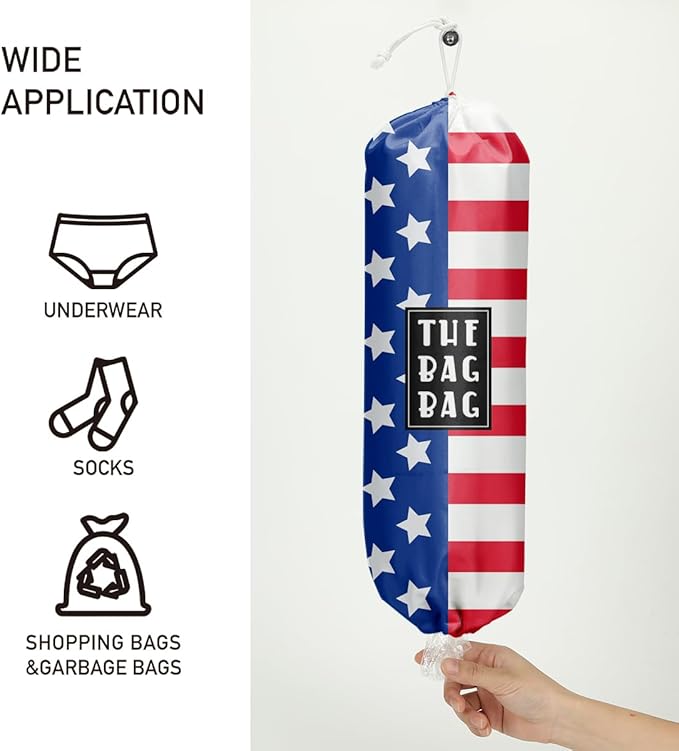 Plastic Bag Holder, Reusable And Washable flag style Plastic Bag Holders for Home Kitchen Travelling Camping Beach Decor, use 1 Pack,American flag Pattern
