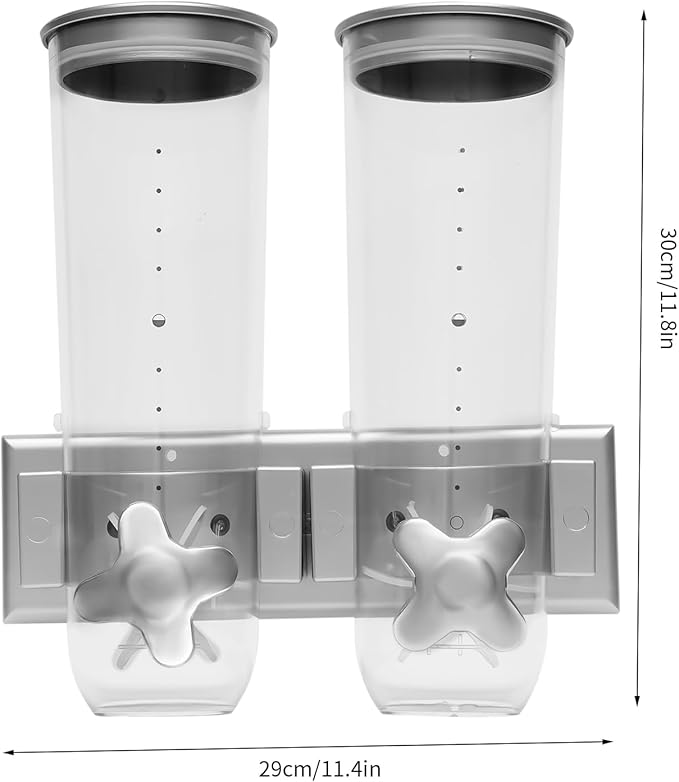 Wall-mounted Food Dispenser, 3L 2 Buckets Coffee Bean Candy Rice Dispenser, Dry Food Dispenser Cereal Dispenser Grain Storage Dispenser for Home, Kitchen, Countertop, Cutlery Rack (White)