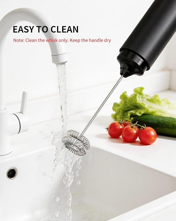 CIRCLE JOY Rechargeable Milk Frother Hanheld, Dual Coil Whisk Head Electric Coffee Frother, Portable Hand Frother Wand Drink Mixer for Matcha Lattes Cappuccino, Kitchen Gifts, Black