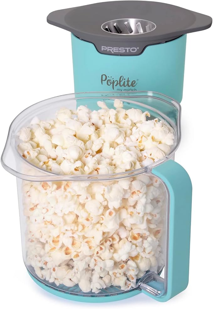 Presto 04811 PopLite My Munch Hot Air Popcorn Popper - Personal Sized,Built-In Serving Bowl,Compact Design,8 Cups,Blue,(Pack of 2)