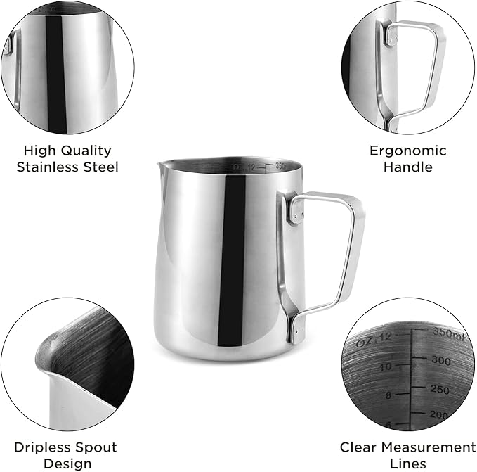 Neretva 20 Bar Espresso Machine with Milk Frothing Steam Wand & Milk Frothing Pitcher Jug Cup 350ML