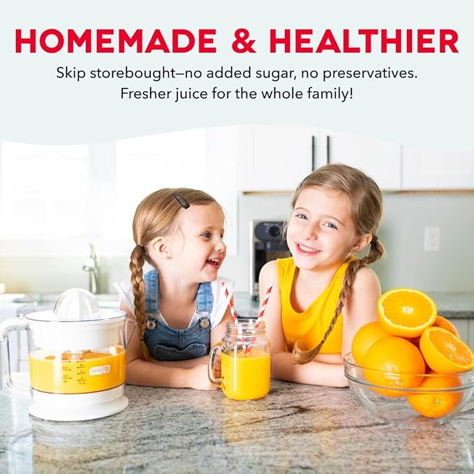 Dash Citrus Juicer Extractor: Compact Juicer for Healthy Juice, Oranges, Lemons, Limes, Grapefruit & other Citrus Fruit with Easy Pour Spout + 20 oz Pitcher - White