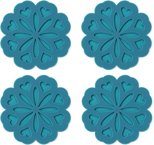 Set of 4 Silicone Trivet Mat - Hot Pot Holder Hot Pads for Table & Countertop - Trivet for Hot Dishes - Non-Slip & Heat Resistant Modern Kitchen Hot Pads for Pots & Pans, Teal