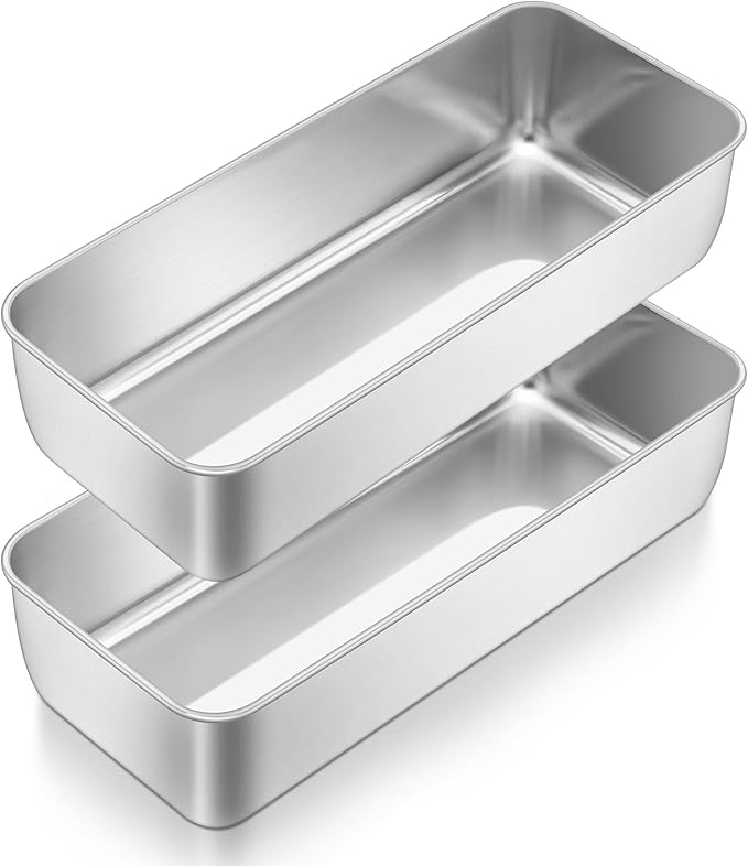 TeamFar Loaf Pan, 12 x 5 Inch Stainless Steel Loaf Pans for Baking Bread, 2 Pack Large Bread Loaf Baking Pan for Homemade Bread, Meatloaf, Cake, Brownies, Non-Toxic, Heavy-duty, Oven & Dishwasher Safe