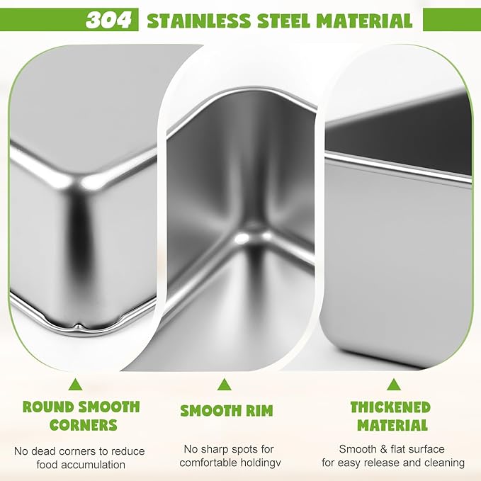 4 Packs 8.8×5.9 Inch Loaf Pans for Baking Bread, 304 Stainless Steel Loaf Bread Pan with Parchment Paper Liners, Metal Bakeware for Bread, Meatloaf, Cake Brownies, Easy Release, Oven & Dishwasher Safe