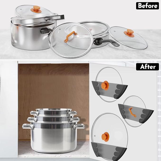 Universal Pot Lid Organizer for Cabinet - Upgraded Patented Niceyos 3 Pack Inside Cabinet Door Wall Mount Pan Top Storage Organizer Rack Holder for Kitchen, Fits 6" to 13" (Black)