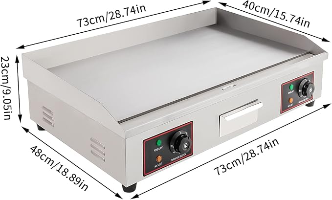 30-Inch Electric Grill Commercial Electric Grill Nonstick Electric Grill Plate Teppanyaki Flat Top Grill Stainless Steel Adjustable Temperature Control 122°F-572°F 3000 W