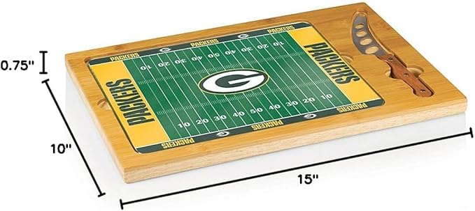 PICNIC TIME NFL Football Field Icon Glass Top Cutting Board & Knife Set, (Parawood & Bamboo)