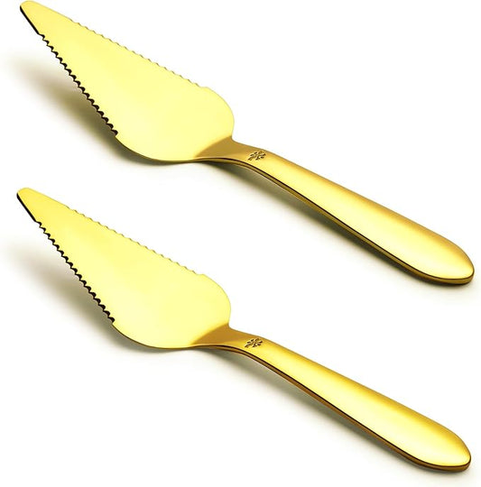 Eisinly Cake Pie Server Set for Wedding, Elegant Pizza Slicer Server Set with Stainless Steel Big Serrated Edges, Cake Cutter Pie Spatula for Birthday Anniversary, 2 Pcs, Gold