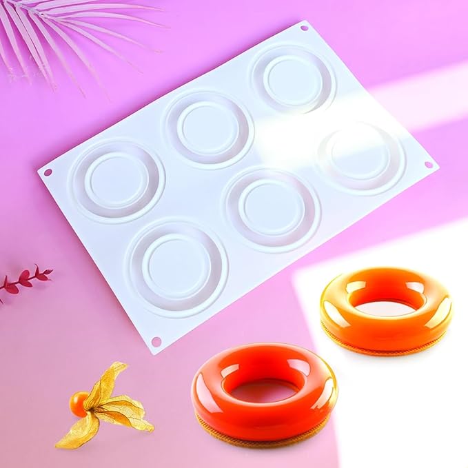 3D Donut Silicone Mold, Cupcake Baking Pan Mousse Tray Molds, Kitchen Cake Decorating Fondant Mould for Pumpkin Shaped Baking Mousse Cake, 6-Cavity Non-Stick Silicone Moulds (D_ Donut)