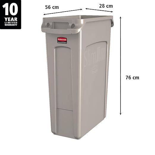 Rubbermaid Commercial Products Slim Jim Plastic Rectangular Trash/Garbage Can/Bin with Venting Channels, 23 GAL, Beige, for Kitchens/Classrooms/Offices/Back of House