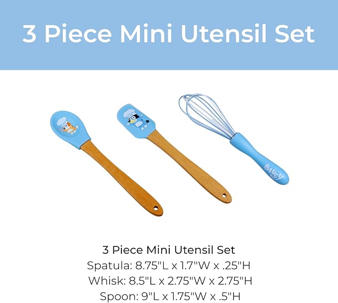 Handstand Kitchen Bluey Silicone Baking Utensil Set with 9" Spoon, 8.75" Spatula and 8.5" Whisk