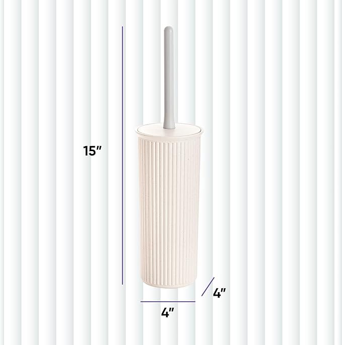 Eco-Friendly Decorative Plastic Toilet Bowl Brush and Holder Set, (2 Pack) Cleaner Scrubber for Bathroom - Ribbed Design