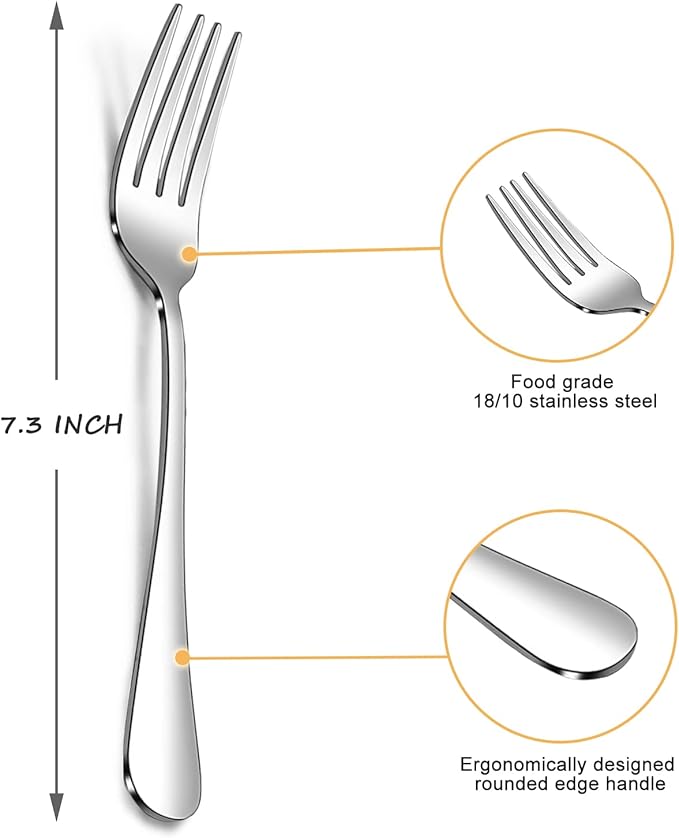 SANTUO Salad Forks Set - 12 Piece Stainless Steel Silverware Forks with Long Handle Use for Home, Restaurant or Camping - Silver 7.3 Inches