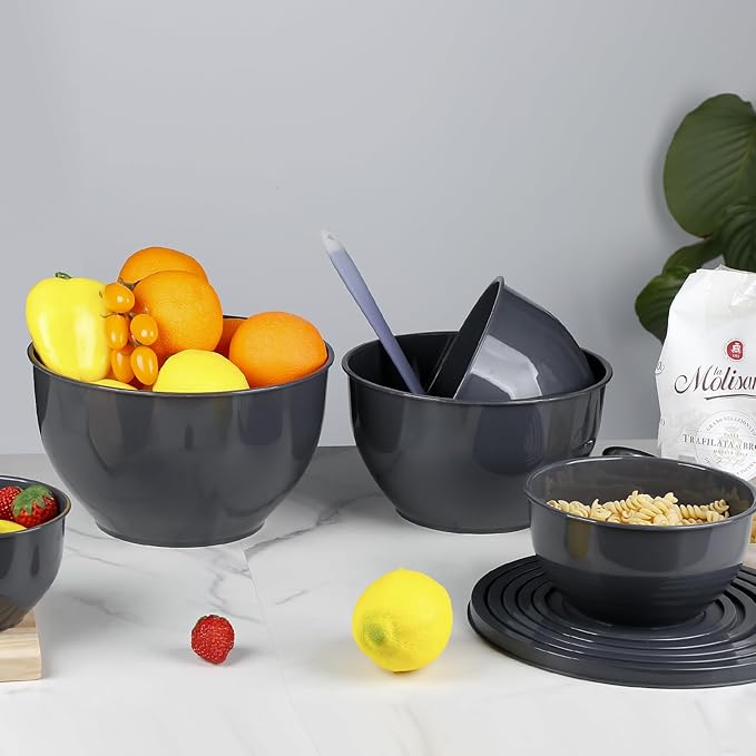 Greentainer Plastic Mixing Bowls with Lids Set for Kitchen, 5 Set Nesting Bowls for Mixing, Baking, Prepping, Cooking and Serving Food, Mixing Bowls Dishwasher, Microwave Safe