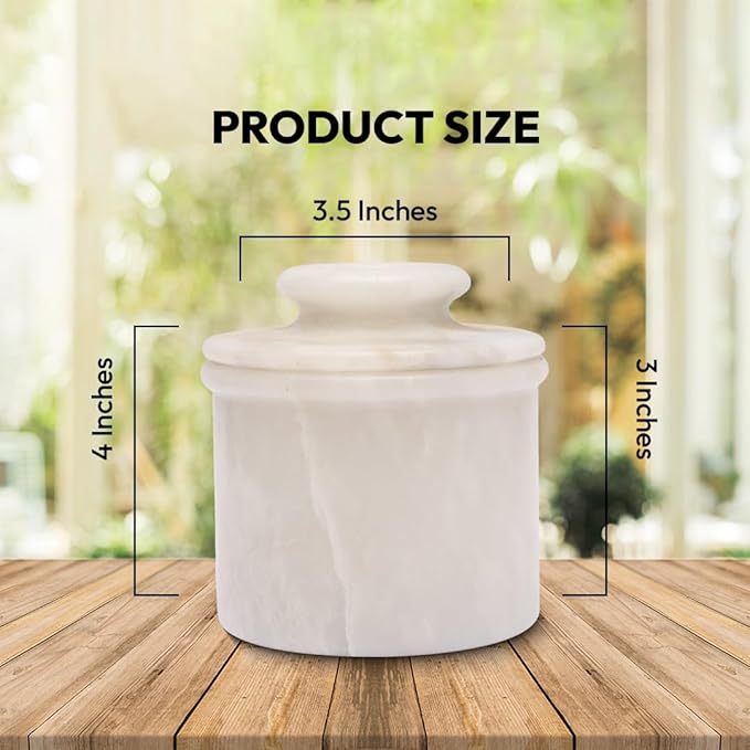 Butter Crock – French Butter Keeper with Lid, Countertop Butter Dish, Handcrafted Cloudy White Marble Housewarming Gift for Kitchen & Home