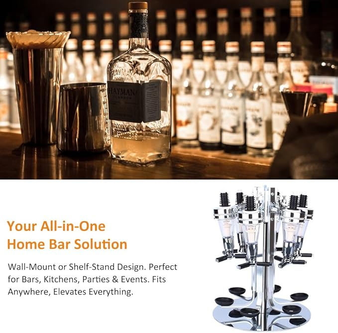 Liquor Dispenser, Alcohol Bar Rotating Liquor Holder Stainless Steel 6 Bottle Professional Revolving Liquor Dispenser