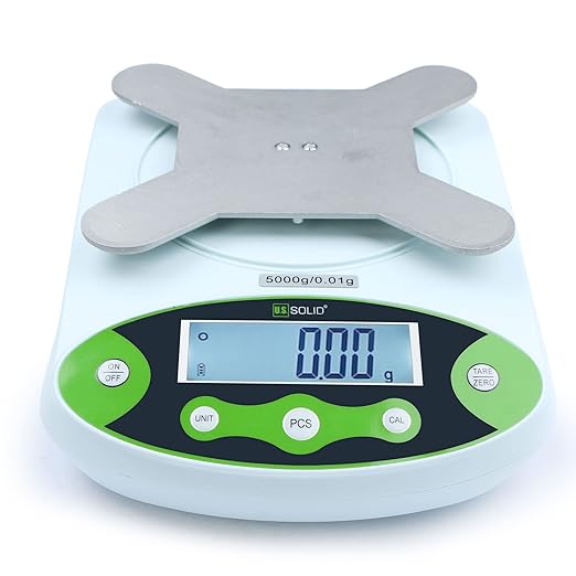 U.S. Solid Digital Analytical Balance 3kg x 0.01g, High Precision Lab Scale, 500g Calibration Weight, 10 Weighing Units, AC 100V-240V & DC 9V, Piece Counting