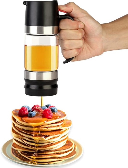 Glass Honey Dispenser No Drip, Maple Syrup Dispenser for Coffee, Tea, Pancake, Black (9 OZ, 1 Pack) U14